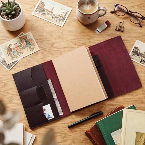 Eaasty A5 Genuine Leather Refillable Notebook Travel Journal, Reddish Brown - color: Reddish Brown