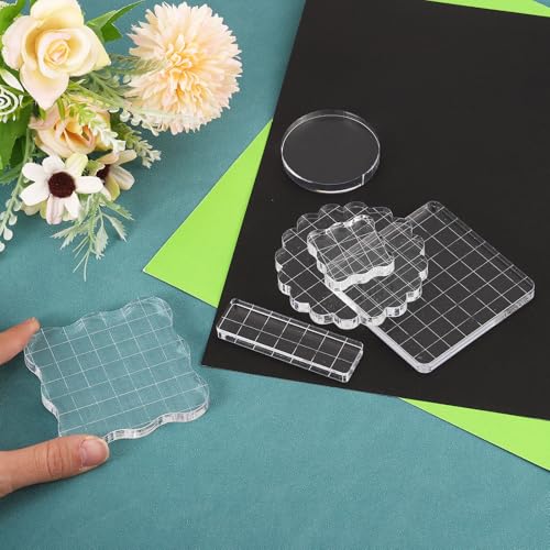 PATIKIL Acrylic Stamp Block, 10 Pack Stamping Block Square Shape with Grid Lines Decorative Mounting Blocks Set for Scrapbooking DIY Crafts Card Making, 1" x 1" - size: 1" x 1"