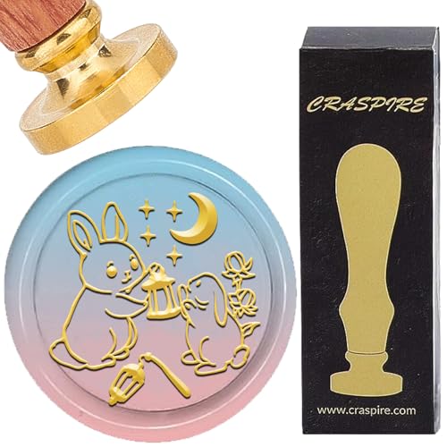 CRASPIRE Easter Wax Seal Stamp Bunny Moon Lantern 25mm Retro Vintage Removable Brass Stamp Head with Rosewood Handle Sealing Stamps for Wedding Invitations Cards Halloween Thanksgiving Gift Packing - style: Easter-0450