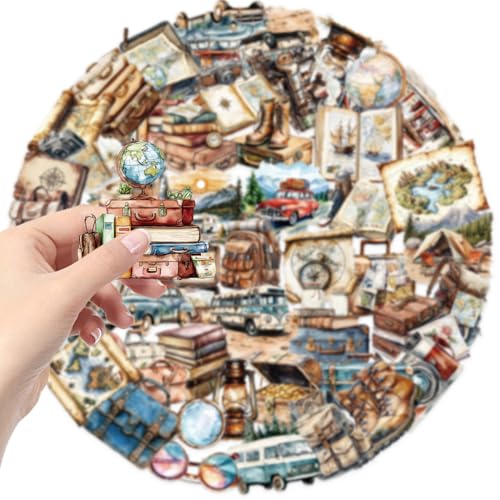 50Pcs Transparent Watercolor Travel Stickers Pack, Waterproof PET Adventure Decals for Water Bottle Laptop Suitcase Skateboard Scrapbook Journal, Colorful DIY Craft Gifts for Kids Teens Girls - color: Transparent Watercolor Travel-7