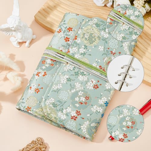 SUPERFINDINGS A5 Binder Refillable Planner Notebook 1PC Cloth Light Green Flower 6 Ring Binder Cover with 90 Sheets Inner Page Papers and 1PC Pocket A5 Loose Leaf Personal Planner Embroidery Journal - color: Light Green