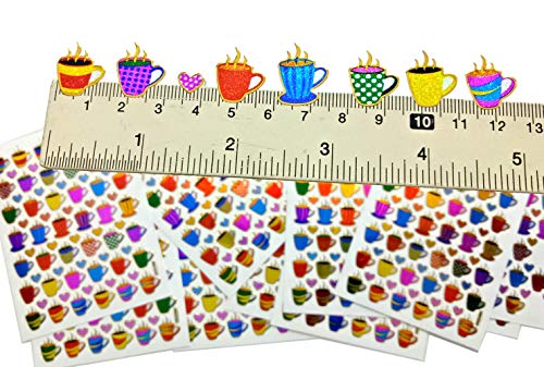 Coffee Tea Cup Waterproof Self-Adhesive Metallic Foil Decorative Scrapbook Sticker, Nice Size for Day Planner, Homemade Calendar, Journal, Letters, and Cards. (420 Stickers) (ST-10-COFFEE)