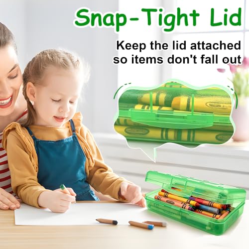 Pencil Box,Hard Plastic Pencil Box Large Capacity Crayon Case,Organizer Plastic Containers with Snap Lid, Stackable Storage Boxes for Art Craft Office & Classroom Back to School Supplies,Grass Green - color: Grass Green