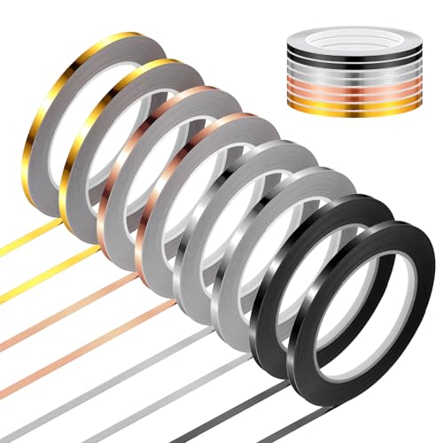8 Rolls Metallic Washi Tape,Washi Tape Metallic for Crafts Gift Wrapping Home Party Decorations, Black, Gold, Sliver, Rose Gold