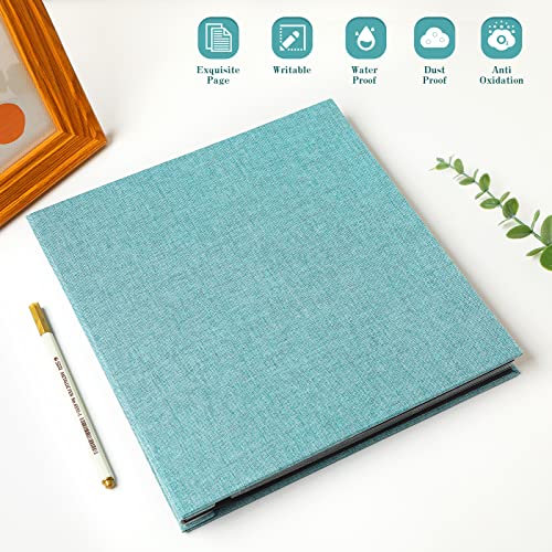 Spbapr Large Photo Album Self Adhesive Linen Cover Magnetic Scrapbook Album DIY Scrap Book 60 Black Sticky Pages for 3x5 4x6 5x7 8x10 Pictures with A Metal Pen - color: Turquoise, size: 11''x10.6''60pages