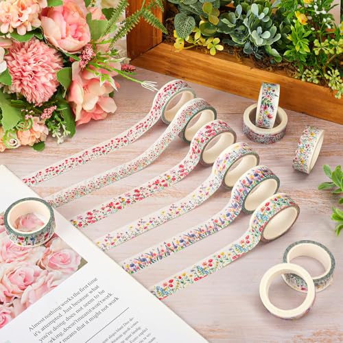 Whaline 12 Rolls Wildflower Washi Tape Floral Masking Tape Set Colorful Flower Decorative Wrapping Paper Tapes Boxed for Spring Scrapbook Journal DIY Crafts - style: Wildflower