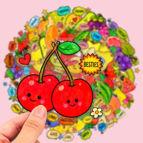 50Pcs Cute Cartoon Fruit Stickers Waterproof Transparent PET Kawaii Food Character Decals for Water Bottle Tumbler Laptop Journal Notebook Scrapbooking Luggage DIY Decor for Teens Kids Fruit Lovers - color: Cartoon Fruit -9