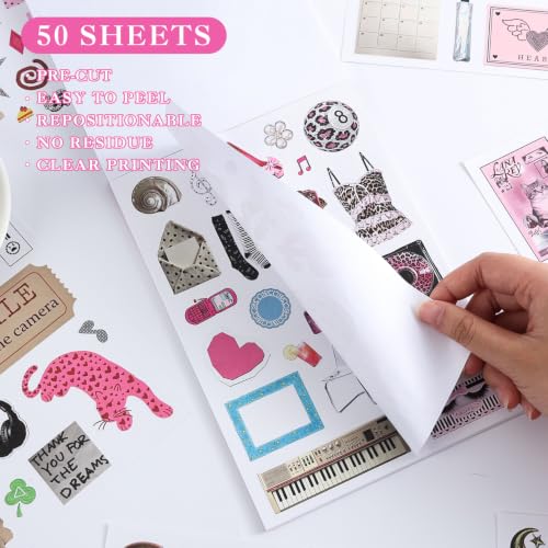 1200+ Sweet Cool Sticker Book, Cute Pink Vintage Small Stickers for Scrapbooking, Aesthetic Art Scrapbook Supplies for Adults Teens Women Girls Junk Journal Journaling - style: Aesthetic Style 4