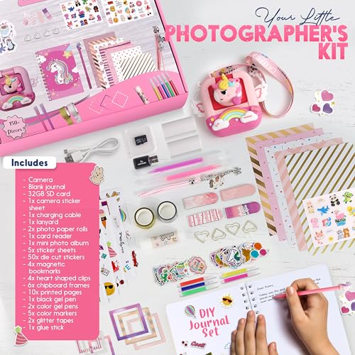 Photomaker Kit - Instant Print Camera for Kids Plus DIY Journal Kit for Girls - 150 Pcs Tween Journal & Camera for Girls - 6 7 8 9 10 11 12 13 14 Year Old Girl (Unicorn) - style: Unicorn