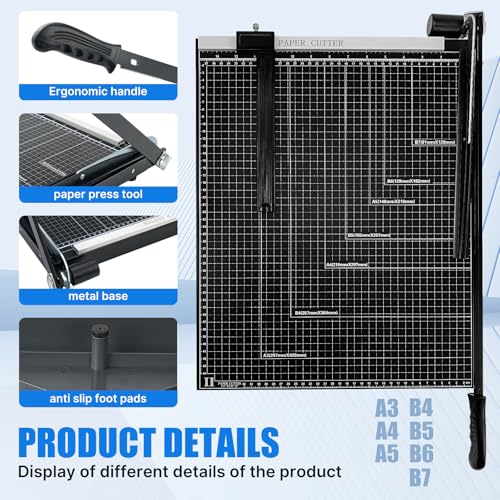 Paper Cutter,Guillotine Paper Trimmer Cutter for Office and Crafts,Heavy Duty Metal Base,12 Sheets Capacity,Portable Paper Slicer with Safety Guard and Blade Lock for Home, Office (18 inch) - size: 18 inch