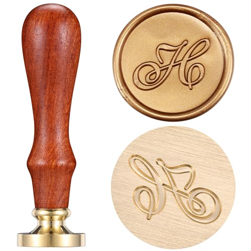 Yoption Handwritten Initial Alphabet Wax Seal Stamp, Letter H | Brass Head and Wooden Handle Sealing Stamp for Wedding Invitations, Envelopes, Christmas Cards, Gift Wrapping, Snail Mails - style: H