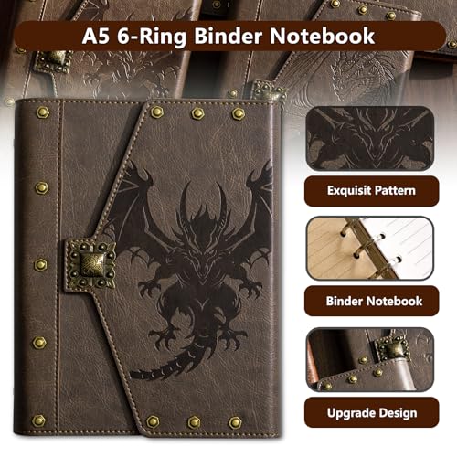 DUROTAN DND Journal Vintage Dragon D&D Notebook with refillable paper | Unique A5 400 Pages For Dungeons and Dragons accessories for players Gift,Men or Women for DM's & Players - color: s05-Khaki-Pterosaur
