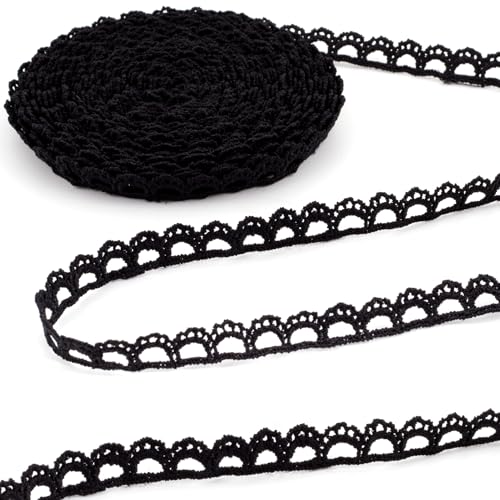 4 Yards Black Lace Trim, Scalloped Edge Crocheted Lace Ribbons - color: Black (4 yards x 0.43" W)