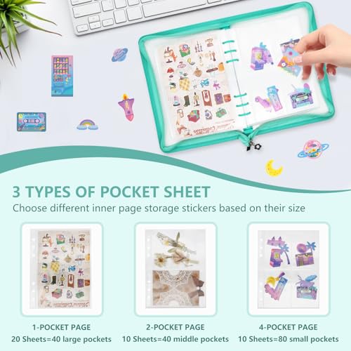 A5 Sticker Storage Organizer Binder Collecting Book Album, Cyan - color: Cyan