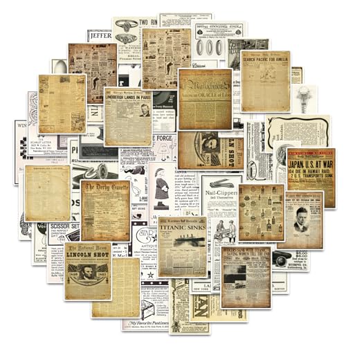 Bomichi Vintage Stickers for Scrapbooking, Retro Newspaper Stickers for Journaling, Decorative Stickers Aesthetic Vinyl Stickers for Junk Journal Diaries Collage DIY Crafts - style: newspaper-100