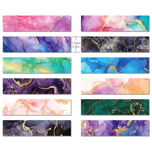 12 Rolls Metallic Foil Marbling Washi Tape Set, Decorative Masking Tape Colored Marbling Patterns, 15 mm x 5 m Gold Foil Marble Design Adhesive Tape for Journaling Supplies, DIY Crafts, Scrapbooking