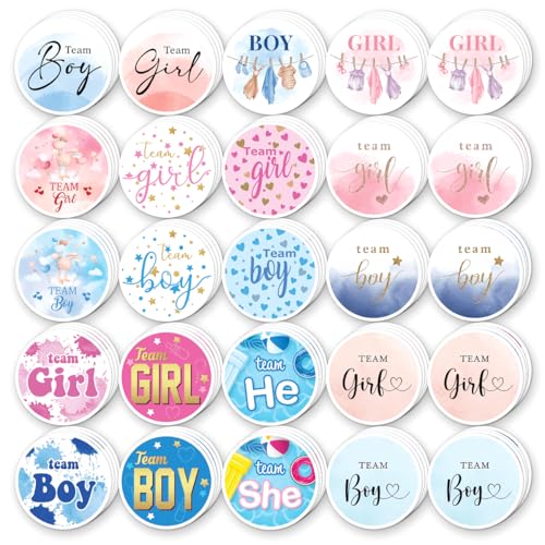 Pack 90 Pcs Team Boy Or Team Girl Stickers for Gender Reveal Party Favors Kids Boys Girls Toddlers Baby Shower Funny Cute Aesthetic Sticker Round Waterproof Small Vinyl Decals - color: Gender Reveal A18