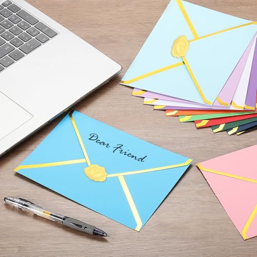 PATIKIL 50 Pcs A7 Envelopes, 5 x 7" Gold Border Invitation Envelopes Mailing Party Envelope for Wedding Invitation Cards Greeting Graduation Birthday Office, Dark Green - color: Dark Green