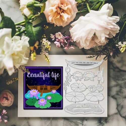 Flowers Metal Cutting Die for Scrapbooking - Cut Stencils for DIY Scrapbook Photo Album Decorative Paper Card, Card Making Supplies, Stencils & Crafting Die Cut (Lotus 5.2 x 3.9 in) - color: Lotus 5.2 x 3.9 in