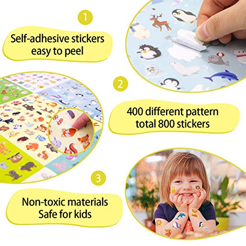 Fancy Land Animal Stickers for Kids 8 Themes Cute Animal Sticker 800Pcs