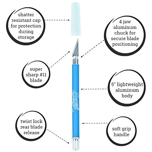 Soft Grip Hobby Knife, Excel Blades K18 with Safety Cap, American Made Light Duty Craft Knife (Blue) - color: Blue (1)