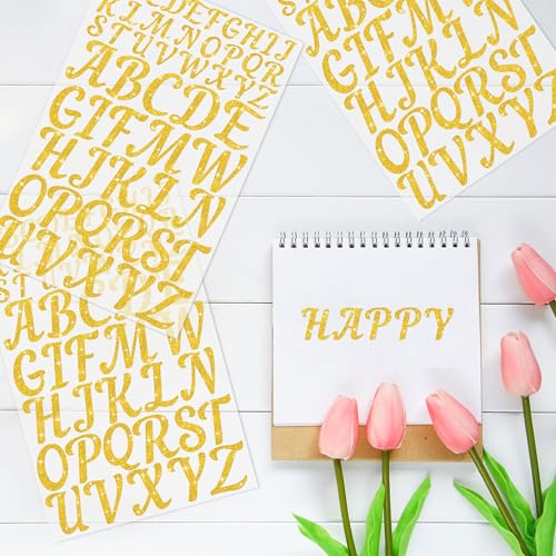 10 Sheets Gold Letter Stickers Glitter 520 Pcs Capital Alphabet Stickers - color: Gold