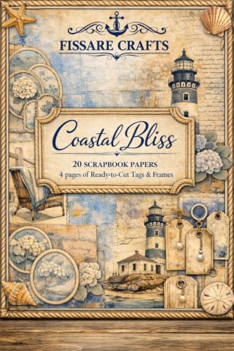 CRAFTS Coastal Bliss Vintage Nautical Scrapbook Paper (8.5x11) | 20 single-sided sheets with seaside ephemera, tags & alphabet stickers. Ideal for junk journals, mixed media & card making. - size: 8.5x11