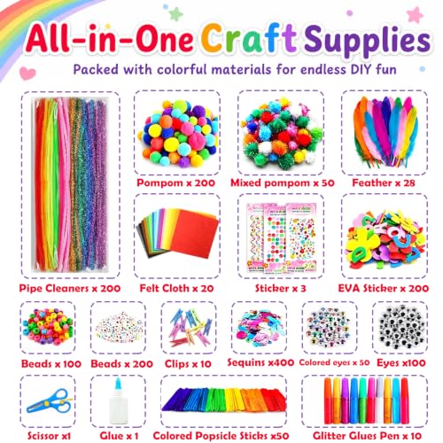 FUNZBO Arts and Crafts Supplies for Kids -Toddlers Craft Kit | with Glitter Glue Stick, Pipe Cleaners, Popsicle Sticks, Pompoms & Stickers, Homeschool Supplies Toys Crafts for Girls age 4+ - size: Jar Set (Mega)