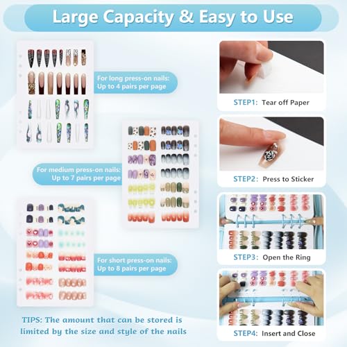 KEIFIN A5 Press On Nail Book Display Storage Organizer Binder, Blue - color: BLUE