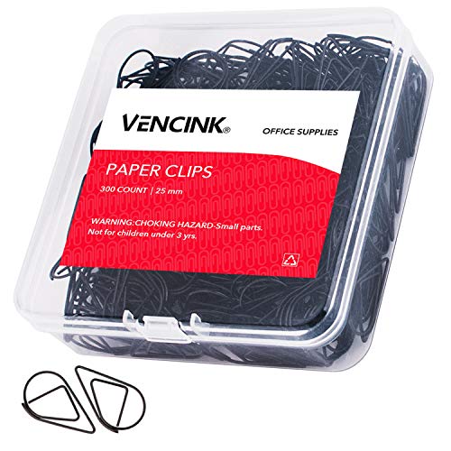 VENCINK Black Cute Drop-Shaped Paper Clips, 1 inch, 300 Pieces - color: Black, size: Small (1 inch )