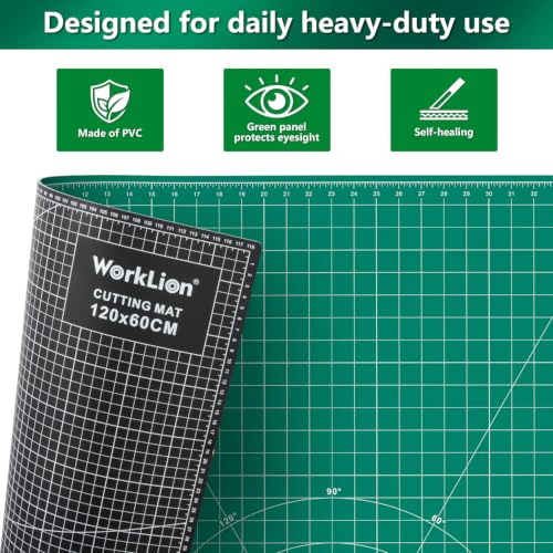 WorkLion Large self healing cutting mat: 47''x23'' Double-Sided Craft Cutting Board for Table, Slip-Resistant 5-Ply Large Cutting Mat for Sewing,Fabric & Crafts (Green/Black) - color: Black/Green, size: 47"L x 23"W
