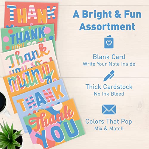 Sweetzer & Orange S&O Fun Thank You Cards with Envelopes - Blank decor sheets for Handwritten Messages, Appreciation Cards with Envelopes, Set of 24 Gratitude Notes for Teachers with Colorful Cover