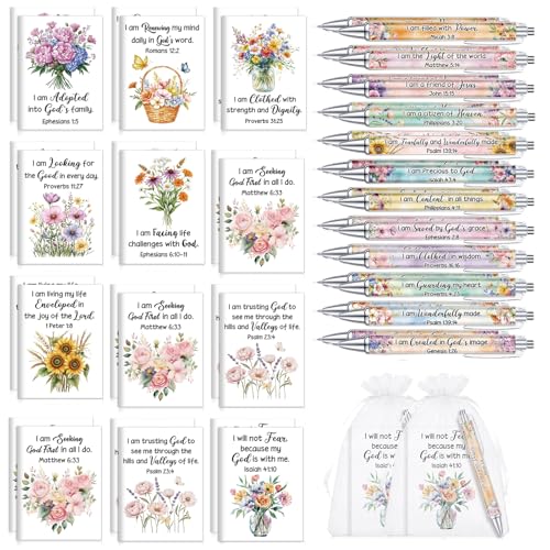 Mooliwe 48 Pcs Affirmation Notebooks Pens Bulk Gifts, Gratitude,Christian | Small Bags Included, Motivational Notepads for Women, Daily Affirmations Journal, Stress Relief Self-care, Employee Rewards - style: Christian