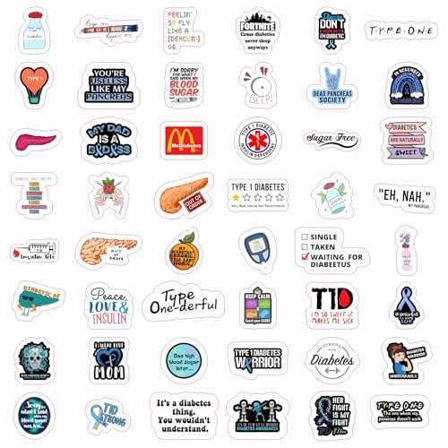 100Pcs Funny Diabetes Stickers for Water Bottle & Laptop - Gifts for Diabetics, Diabetes Awareness Month, Waterproof Vinyl Decals, Gifts for Women & Men - color: Diabetes Stickers (Funny)