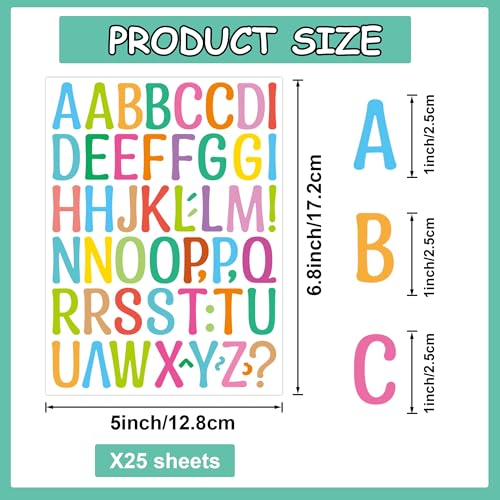 25 Sheets Letter Stickers 1350 Pcs Alphabet Stickers (Candy, 1 Inch) - color: Candy, size: 1 Inch