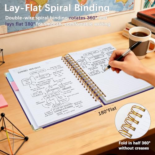 Hardcover Spiral Notebook with Tabs & Dividers, 8"x10" 5 Subject - color: Purple, size: 8''x 10''