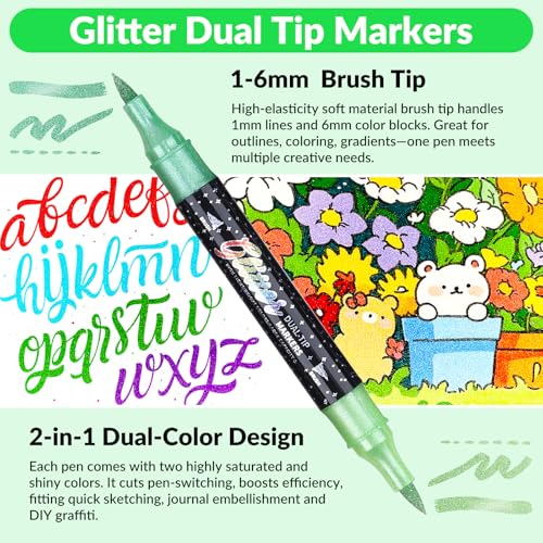 KEMYR Glitter Marker, 72 Colors 36 Pens for Adult Coloring Book No Bleeding - color: 36Pack 72Colors