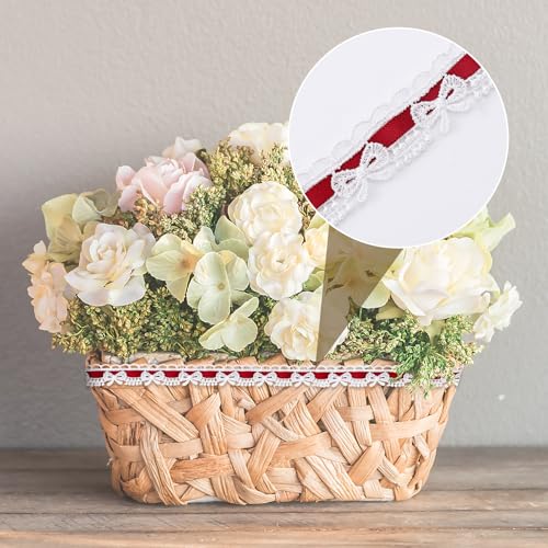 2 Yards Bow Lace Trim Ribbon, Vintage Lace Ribbon Roll for Bridal, Bow Trim Sewing Accessories for Bouquet Packaging Wrapping Wedding Decorations DIY Crafts- Red - color: Red-A style