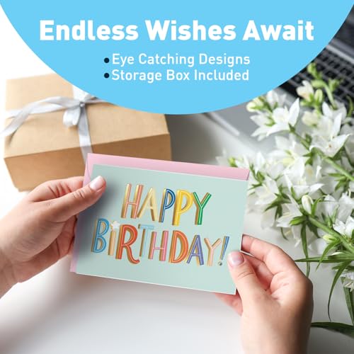 Sweetzer & Orange Happy Birthday Cards with Envelopes and Assortment Box – Variety Set of 50 Assorted Birthday Notes. Perfect Bulk Pack for Celebrations, Office, Friends & Special Occasions-4x5.5 - color: Bright