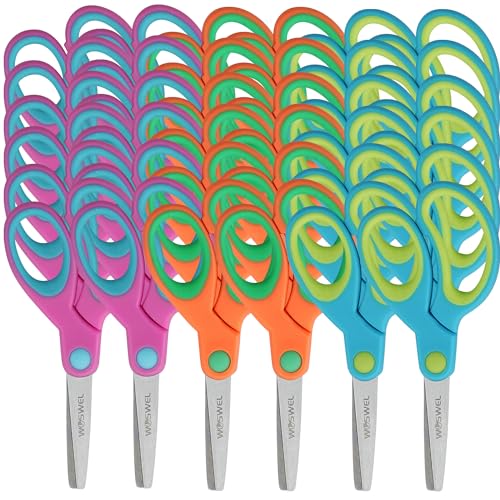 Kids Scissors Bulk, Woswel 36 Pack Safety Blunt Tip Student Scissors, 5 “ Student Scissors with Comfort Grip, Assorted Colors Children Craft Scissors for Cutting Paper Craft Art Supplies
