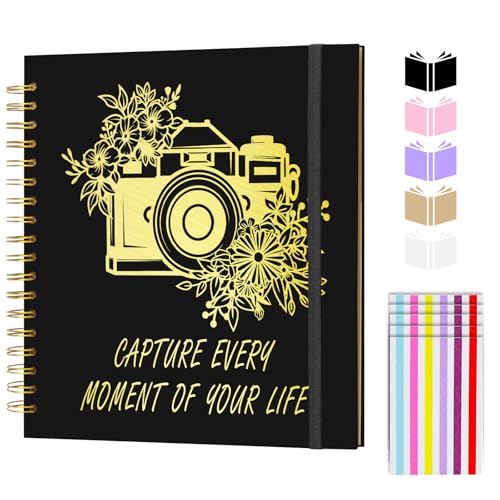 Scrapbook Album 10x10 inch, Travelling Journal Scrap Book Family Scrapbook Scrapbooking Supplies Kits Gift for Couples Anniversary Wedding (black, 10 x 10 inch) - color: black, size: 10 x 10 inch