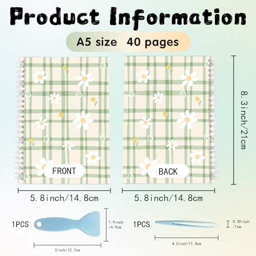 CRASPIRE Sticker Book 40 Pages Green Flower Reusable Album Storage 8.26x5.82In Double-Sided Waterproof Blank Pasteable Notebook with Tools for Adults Release Paper Holder Saver Organizer - style: Flower