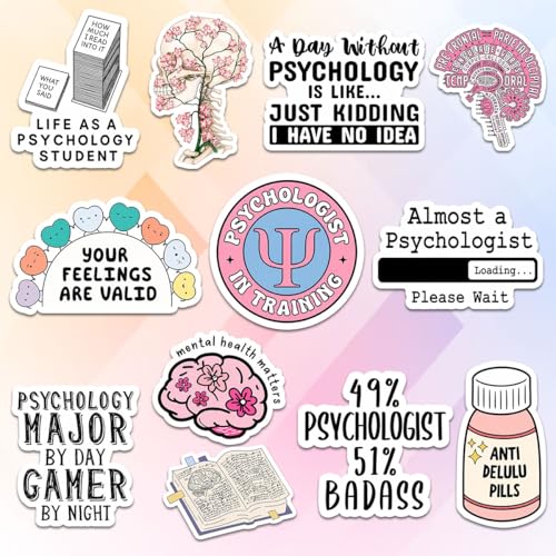 (12pcs-3in) Psychology Student Sticker Funny Stickers Mental Health Gifts - color: Psychology