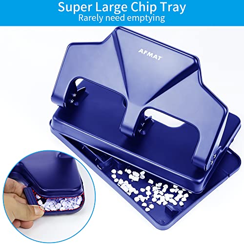 AFMAT 3 Hole Punch Heavy Duty, 40-Sheet Three Hole Punch, 50% Reduced Effort, 3 Hole Puncher for Binder w/Large Chip Tray, 9/32" Holes Diameter, Metal Paper Puncher for Home/Office/School, HP15 - color: Blue