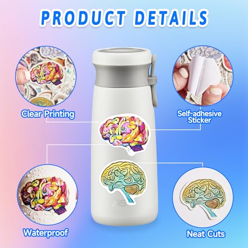 50 Pcs Creative Colorful Brain Aesthetics Stickers for Water Bottle - color: Non-luminescent-087ksxx
