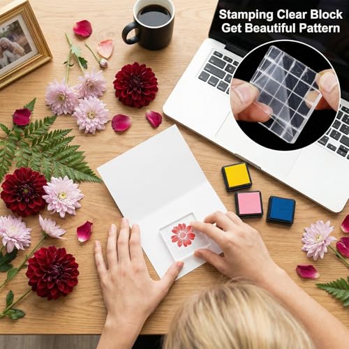 Nogeqi 8 Pieces Acrylic Stamp Block, Clear Stamping Blocks for Crafting, Planner Stamps with Grid Lines Stamping Tool for Scrapbooking Crafts Card Making, DIY Essential, Assorted Sizes