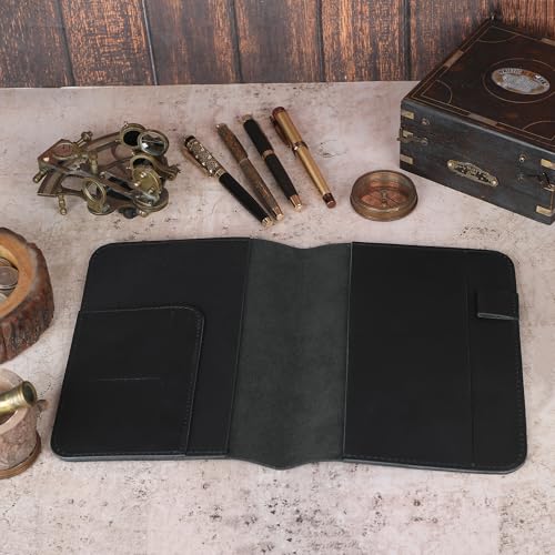 Refillable A5 Leather Cahier Journal Cover 5.75 X 8.25 In, Black | Handmade Refillable Leather Cover Fits Medium A5 5.75 X 8.25 In Notebooks And Cahiers For Travelers, Writers And Gifting - color: Black