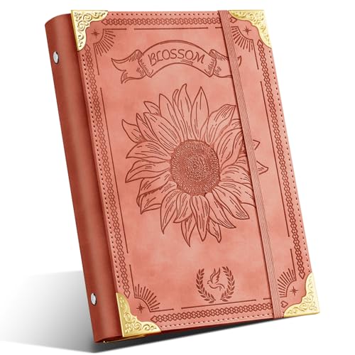Ovesmusl Sunflower PU Leather A5 Binder 6 Ring Refillable Journal Cover - color: Pink Sunflower, size: A5 Binder Cover