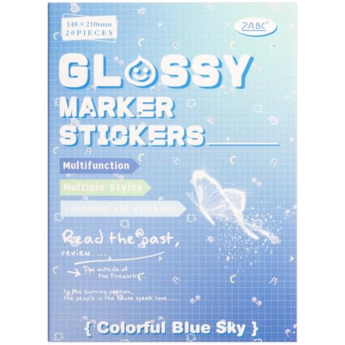 Blue Colorful Label Sticker Scrapbooking Supplies for Junk Journal, 20 Sheets Stickers - Ephemera Stickers Book(TZ-012-003) - color: Blue Label