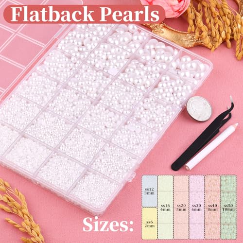 11000Pcs Flatback Pearls for Crafting (White), Assorted Size 2/3/4/5/6/8/10mm Non Hotfix Half Pearl, Bedazzling Bead for DIY Crafts Clothing Tumblers Mugs Shoes Fabric Embellishment Nail Art Makeup - color: White Pearls, size: Large Pack